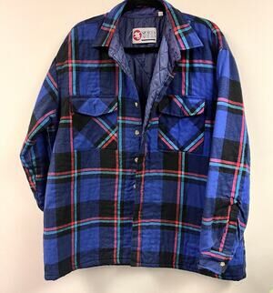 Vintage Men's Sports Afield quilted chore flannel shirt jacket blue red XL
